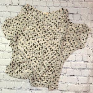 Open Shoulder Semi-Sheer Cream & Black Crosses flowy top Sz S